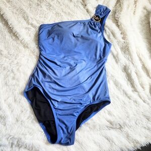 Michael Kors Blue Ombre Padded One Strap One Piece Swimsuit Bathing Suit Size 12
